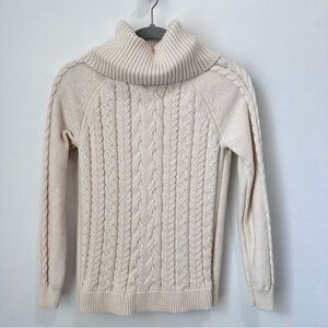 Tommy Bahama Cream Cable Knit Pullover Turtleneck Cowl Sweater Extra Small Thick
